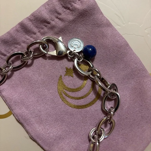 Jane Win Silver Chunky Link Chain w/ Lapis Bead, 18” - Picture 13 of 13